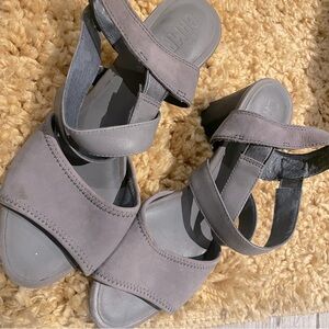 Gray suede strap chunky heels sandals size 6.5